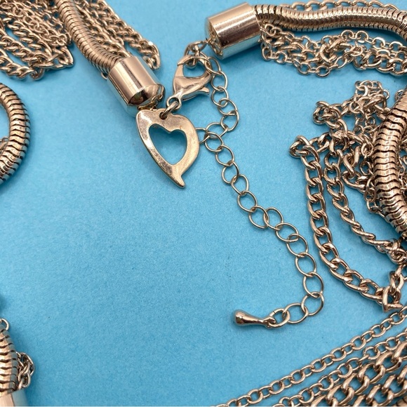 Multi-Strand Silver Tone Snake Chain Long Necklace With Tassel - Picture 2 of 6